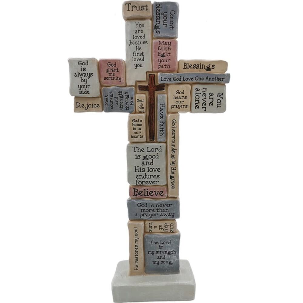 Jumiz Inspirational Cross Sculpture with Christian Words and Sayings